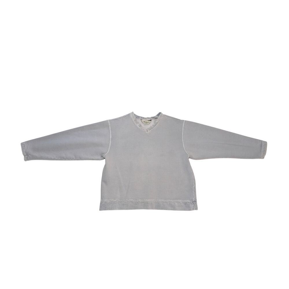 Vintage Eddie Bauer V-Neck Sweatshirt M Gray Cotton Blend Pullover USA Gorpcore